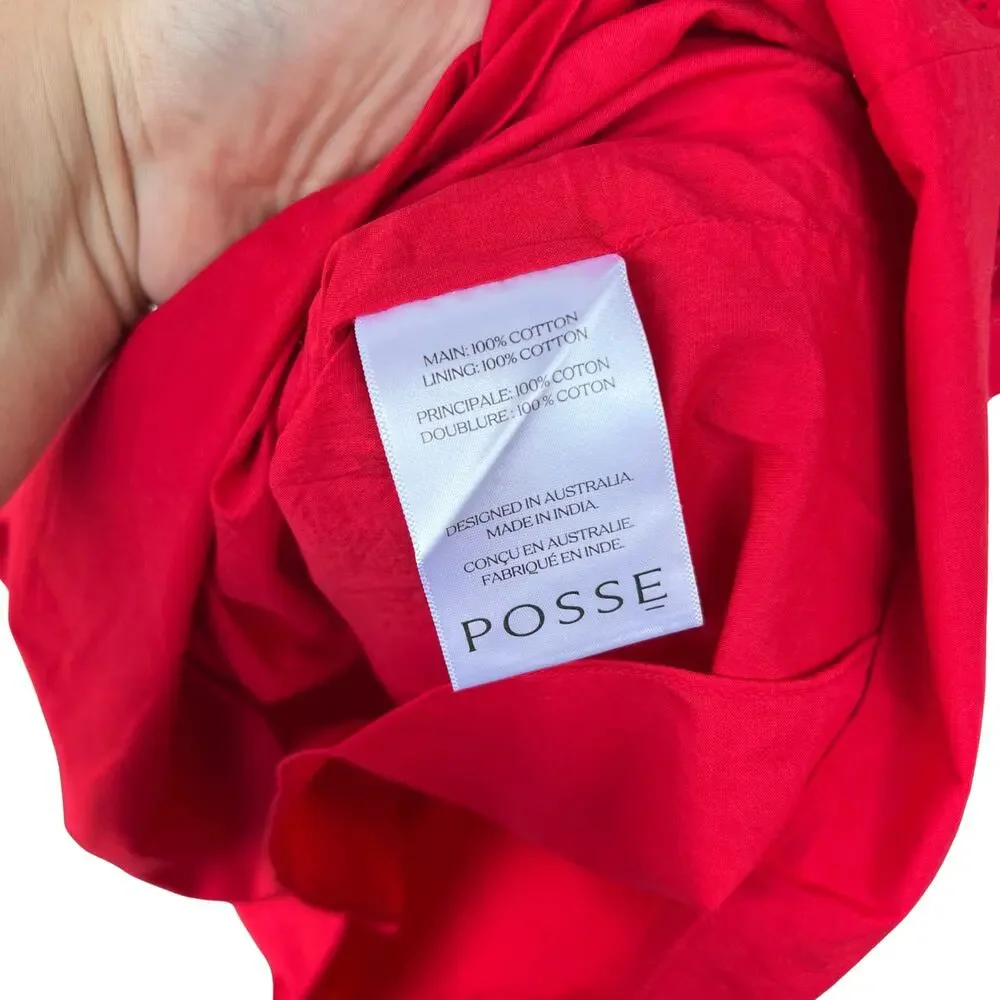 NWT POSSE Beryl Strapless Mini Dress Pockets Ruby Red Cotton Eyelet Lined L - Picture 7 of 13